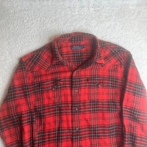 Polo Ralph Lauren men's red buffalo plaid western‎ pearl snap flannel shirt xl